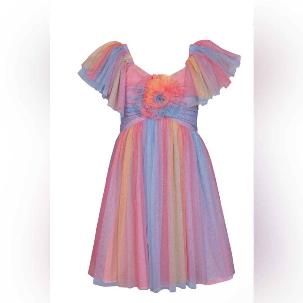 Bonnie Jean Multicolor Rainbow Tulle Dress